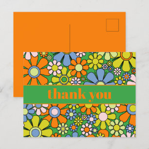 Groovy Retro Blumen Bunt 60er 70er Danke Postkarte