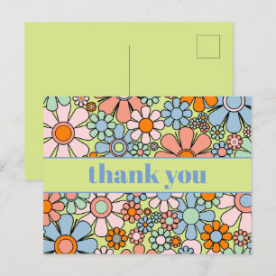 Groovy Retro Blumen Bunt 60er 70er Danke Postkarte
