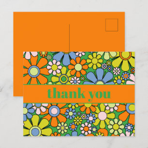 Groovy Retro Blumen Bunt 60er 70er Danke Postkarte