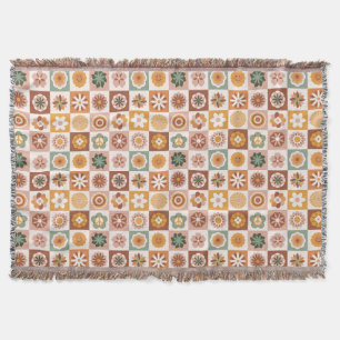 Groovy Retro Blumen Kariert Decke