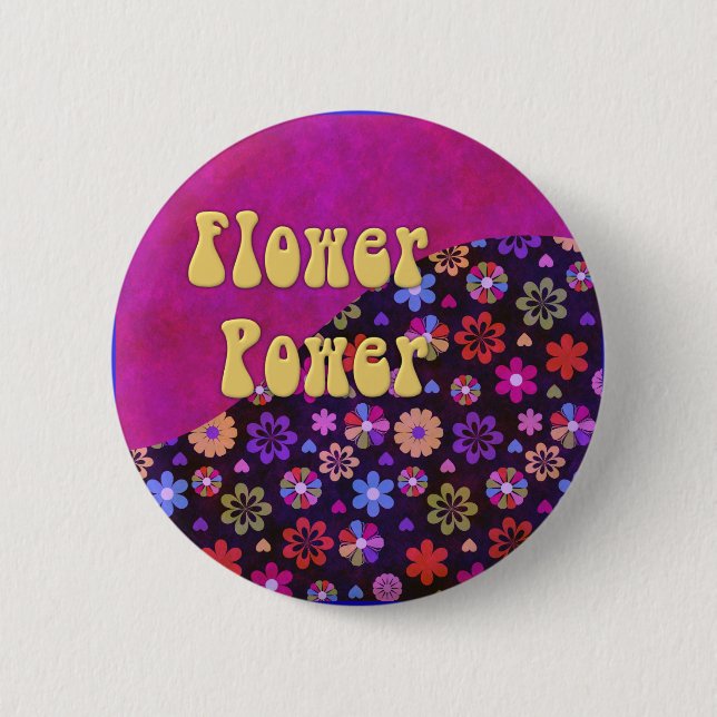 Groovy Retro Blumen-Power-60er-70er Button (Vorderseite)