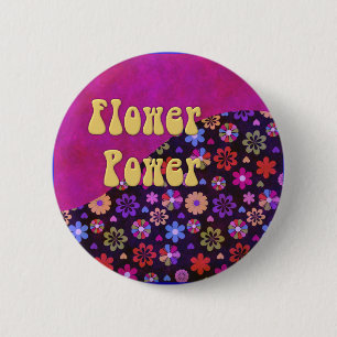 Groovy Retro Blumen-Power-60er-70er Button