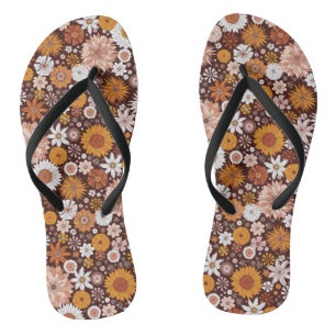 Groovy Retro Blumengartenmuster Flip Flops