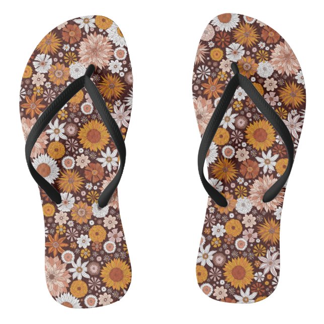 Groovy Retro Blumengartenmuster Flip Flops (Fußbett)