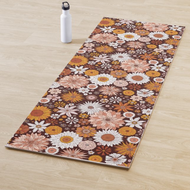 Groovy Retro Blumengartenmuster Yogamatte (Beispiel)