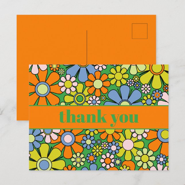 Groovy Retro Blumenkolorvoller 60er 70er Vielen Da Postkarte (Vorne/Hinten)