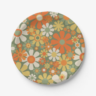Groovy Retro Blumenmuster 60er 70er Ästhetik Pappteller