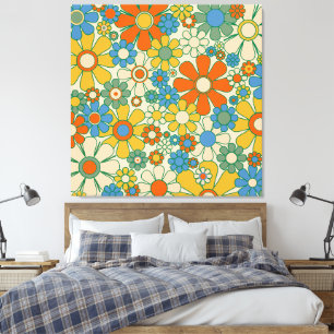 Groovy Retro-Blumenmuster 60er 70er Jahre Leinwanddruck