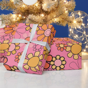 Groovy Retro-Blumenmuster 60er 70er Rosa Whimsical Geschenkpapier