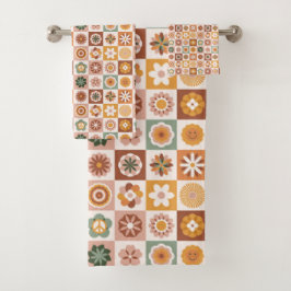 Groovy Retro-Blumenmuster Badhandtuch Set