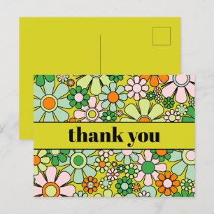 Groovy Retro-Blumenmuster Farbig 60er 70er Danke Postkarte