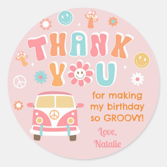 Groovy Retro Boho Birthday Gefallen Stickers Label (Vorderseite)