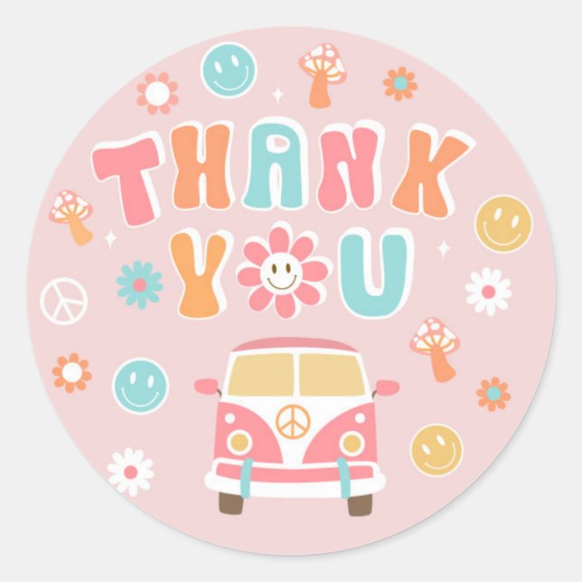 Groovy Retro Boho Birthday Gefallen Stickers Label (Vorderseite)