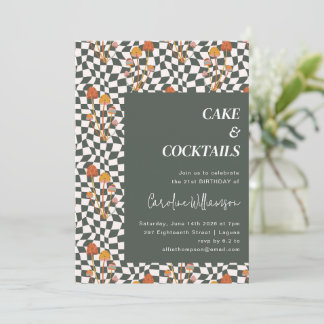 Groovy Retro Boho Checkerboard Geburtstagsparty Einladung