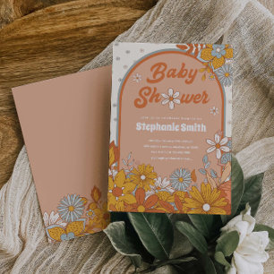 Groovy Retro Boho Daisy Baby Shower Einladung