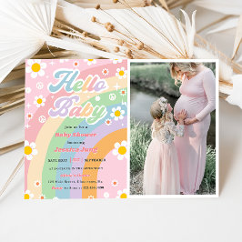 Groovy Retro Boho Daisy Hello Baby Shower Party Einladung