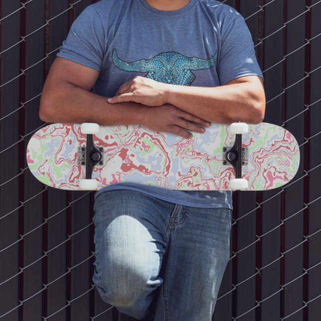 Groovy Retro Boho Eclectic Funky Buntes Marmor Skateboard (Außenbereich 2)