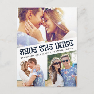 Groovy Retro Boho Foto Wedding Save the Date Ankündigungspostkarte