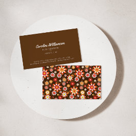 Groovy Retro Brown Orange Botanische Blume Trendy Visitenkarte