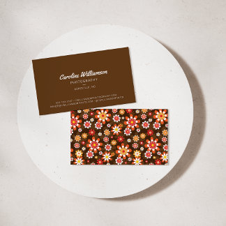 Groovy Retro Brown Orange Botanische Blume Trendy Visitenkarte