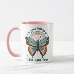 Groovy Retro Butterfly Rainbow Tasse