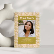 Groovy Retro Chartreuse Botanical Grad Party Foto Einladung
