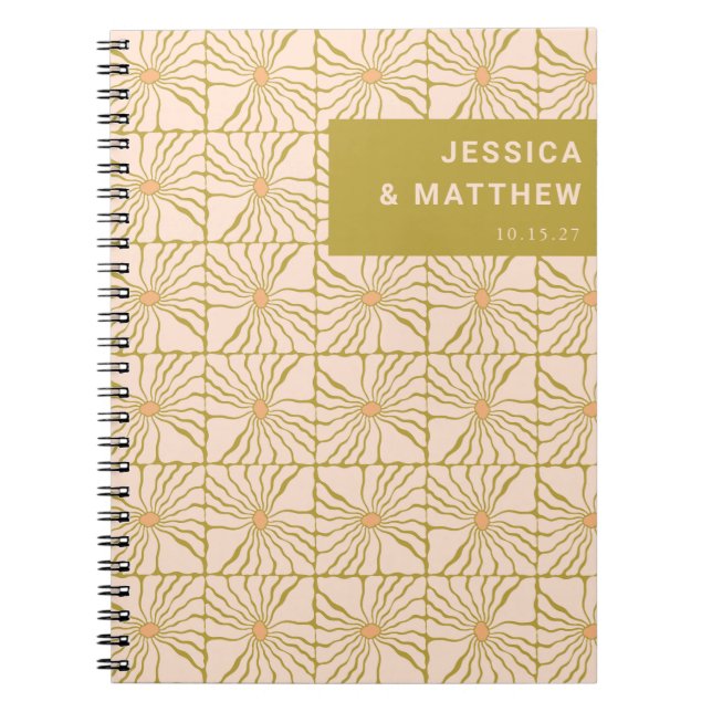 Groovy Retro Chartreuse Botanische Hochzeit Notizblock (Vorderseite)