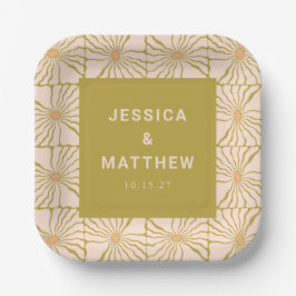 Groovy Retro Chartreuse Botanische Hochzeit Pappteller