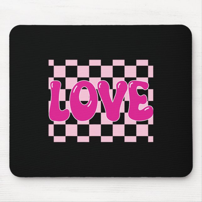 Groovy Retro Checkered Heart Liebe Retro Liebe Val Mousepad (Vorne)
