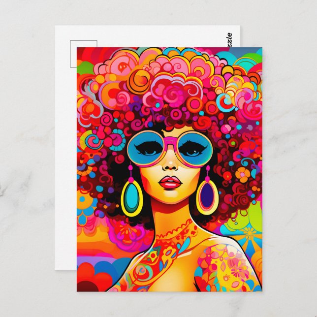 Groovy Retro Chic Pop Postkarte (Vorne/Hinten)