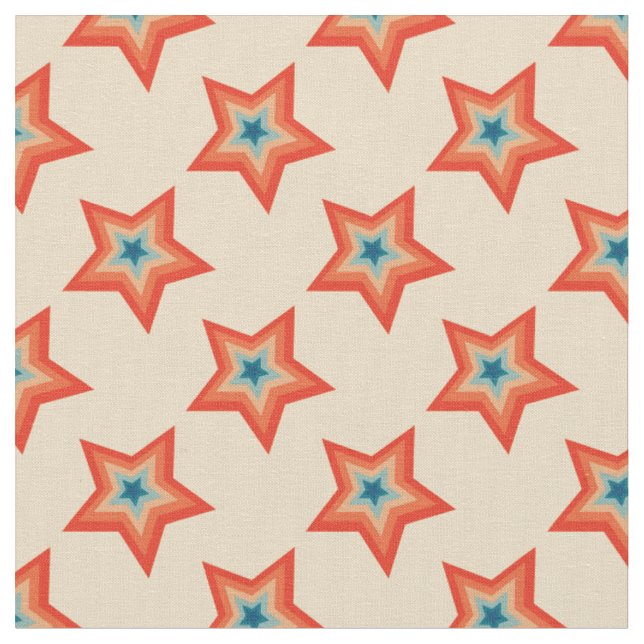 Groovy Retro Christmas Red Blue Star Pattern Stoff (Nahaufnahme)