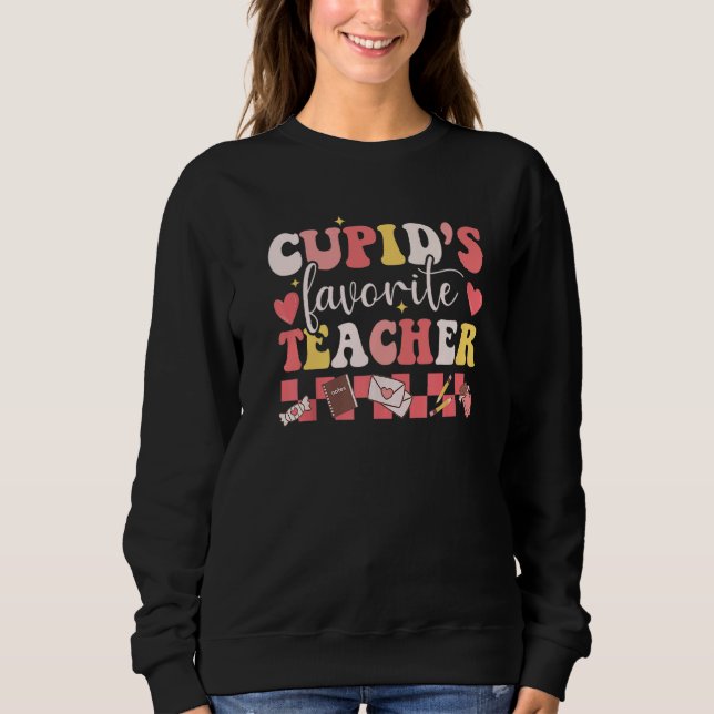Groovy Retro Cupid's Favorite Teacher Valentine's  Sweatshirt (Vorderseite)