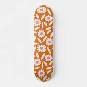 Groovy Retro Daisies Blume Muster auf orange Skateboard