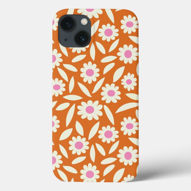 Groovy Retro Daisies Blumenmuster auf Orange Case-Mate iPhone Hülle (Rückseite)