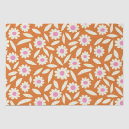 Groovy Retro Daisies Blumenmuster auf Orange Seidenpapier