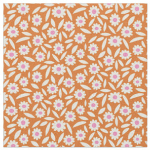 Groovy Retro Daisies Blumenmuster auf Orange Stoff
