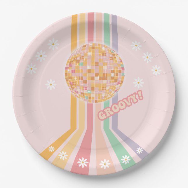 Groovy Retro Daisy Disco Geburtstag Pappteller (Vorderseite)