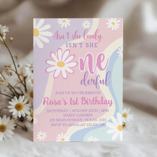 Groovy Retro Daisy Einladung zum 1. Geburtstag