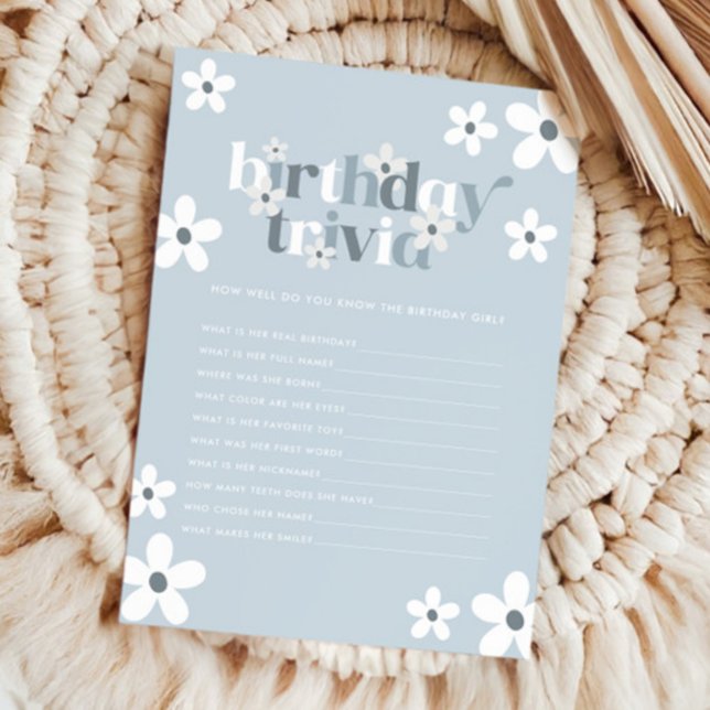 Groovy Retro Daisy Girls 1. Geburtstagtrivia Mitteilungskarte (Von Creator hochgeladen)