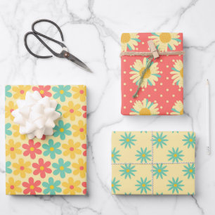 Groovy Retro Daisy in Gelbblau Geschenkpapier Set