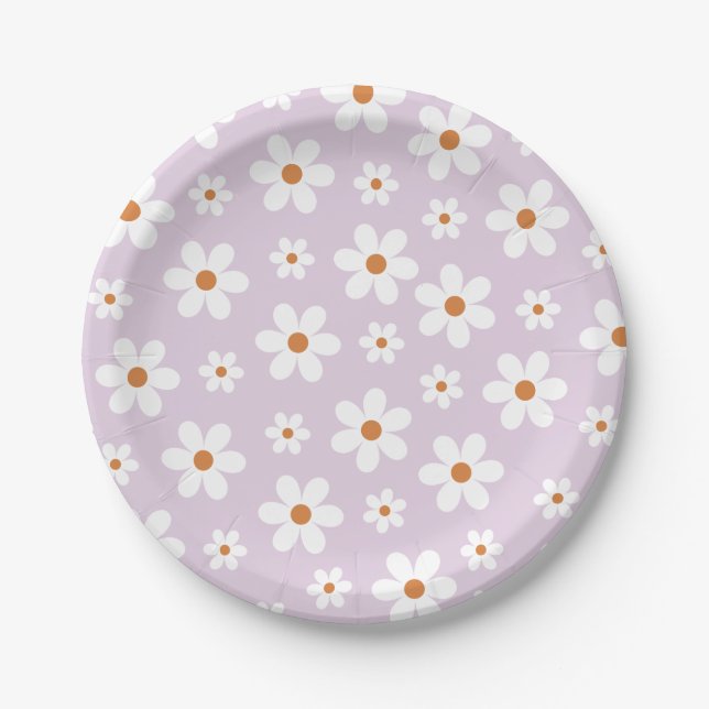 Groovy Retro Daisy Lila Pappteller (Vorderseite)