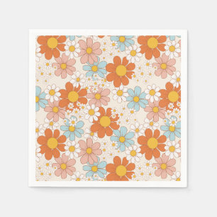Groovy Retro Daisy Orange Blue Cream Serviette