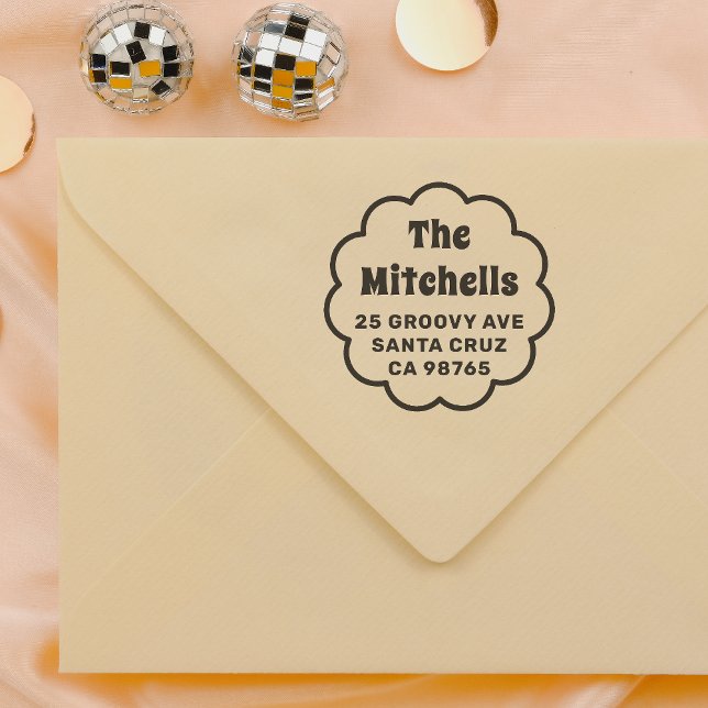 Groovy Retro Daisy Rücksendeadresse Gummistempel (Rubber Stamp Mock-up)