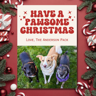 Groovy Retro Dog Foto Pawsome Christmas Feiertagskarte