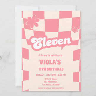 Groovy Retro Eleven Pink 11. Geburtstag Einladung