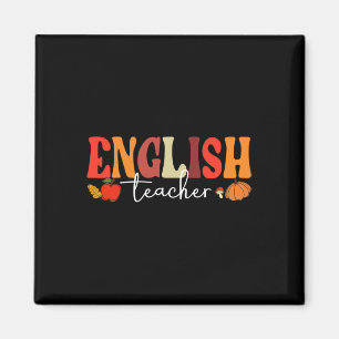 Groovy Retro English Teacher Fall Vibes Herbst als Magnet