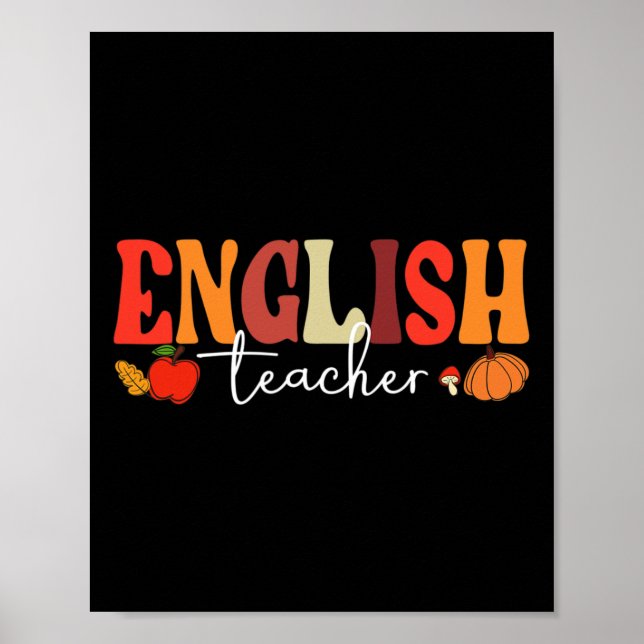 Groovy Retro English Teacher Fall Vibes Herbst als Poster (Vorne)
