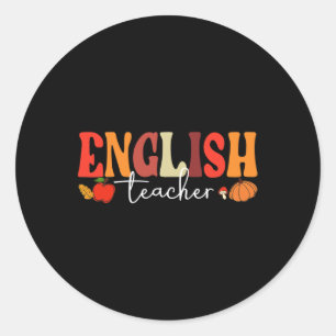 Groovy Retro English Teacher Fall Vibes Herbst als Runder Aufkleber