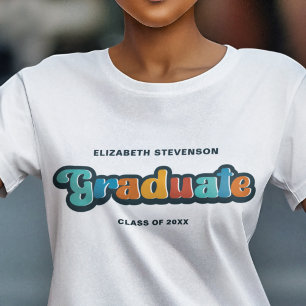 Groovy Retro farbenfrohe Graduate mit Namen T-Shirt