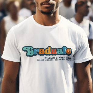 Groovy Retro farbenfrohe Graduate mit Namen T-Shirt